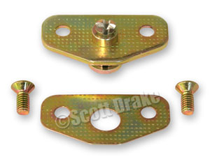 65-66 DOOR STRIKER PLATE WITH SCREWS (DATED) WITH CORRECT GOLD FINISH