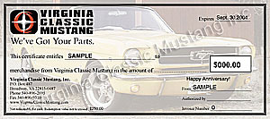 Virginia Classic Mustang Gift Certificate