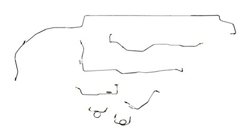 66 V8 DISC BRAKE LINE SET - STANDARD STEEL WITH FACTORY DUAL EXHAUST