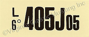 68 GT-500 AT ENGINE CODE DECAL  405J05