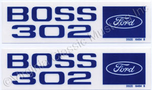 70 BOSS 302 VALVE COVER DECALS WITH ENGINEERING NUMBER-PAIR  *CONCOURS*