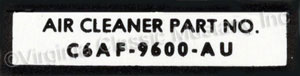 66 AIR CLEANER PART NUMBER DECAL