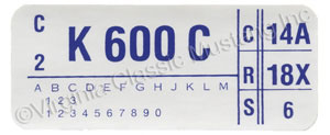 73 351-2V WITH AIR CONDITIONING ENGINE CODE DECAL K600C