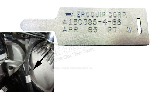 65 GT350 SHELBY MUSTANG ALUMINUM TAG FOR AEROQUIP OIL PRESSURE HOSE - APRIL DATE
