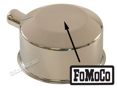 CHROME OIL CAP WITH TUBE AND RECTANGULAR FOMOCO STAMPING