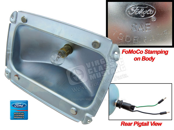 64 1/2 MUSTANG LH TAIL LIGHT BODY WITH STAMPED FOMOCO LOGO
