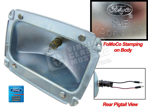 64 1/2 MUSTANG RH TAIL LIGHT BODY WITH STAMPED FOMOCO LOGO