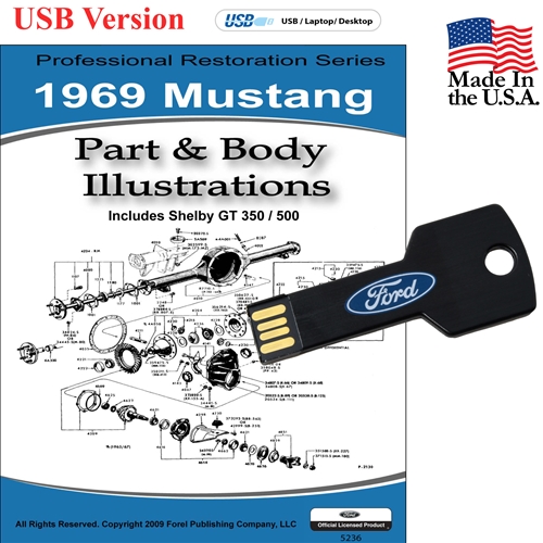 1969 Mustang Parts and Body Illustrations USB Drive
