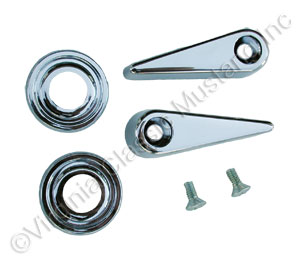 68-69 FRONT SEAT LATCH CHROME HANDLE SET WITH BEZELS AND SCREWS