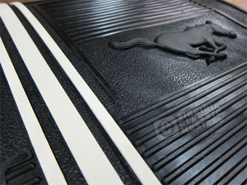 Mustang Rubber Floor Mat Set - Running Horse - Black with White Racing