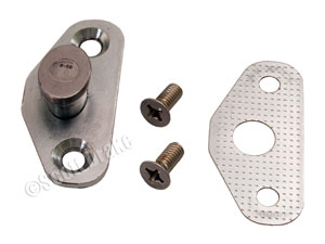 67 DOOR STRIKER PLATE WITH SHIM AND SCREWS (DATED 8-66) WITH CORRECT SILVER FINISH