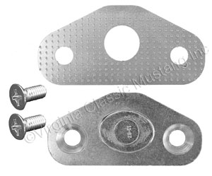 68-70 DOOR STRIKER PLATE WITH SHIM AND SCREWS (DATED 11-67) WITH CORRECT SILVER FINISH