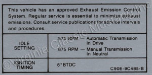69 351-4V EMISSION DECAL C90E-9C485-B