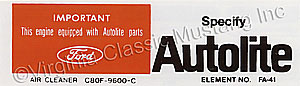 69 BOSS 302/428 NON RAM AIR (BEFORE 2-17-69) AUTOLITE DECAL