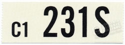 66 289-2V MANUAL TRANS ENGINE CODE DECAL 231S