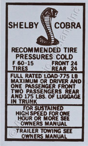 69-70 SHELBY TIRE PRESSURE DECAL