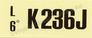 68 289-2V-AT-K236J ENGINE CODE DECAL
