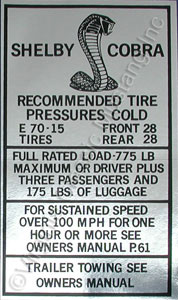67-68 SHELBY TIRE PRESSURE DECAL(HI SPEED)