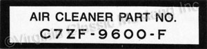 67 AIR CLEANER PART NUMBER DECAL