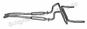 Dual Exhaust System with transverse style muffler 68-69 2 1/4 inch 428 Cobra Jet with staggered shocks