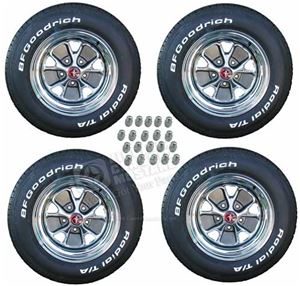 14 X 7 STYLED STEEL WHEEL/TIRE PACKAGE W/ 205/70 X 14 TIRES, HB14 CENTER CAPS, HB10 LUG NUTS