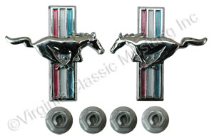 69-70 RUNNING HORSE DOOR PANEL EMBLEMS-PAIR FOR 69 STANDARD AND DELUXE INTERIORS AND FOR 70 DELUXE INTERIOR WITH MOUNTING NUTS