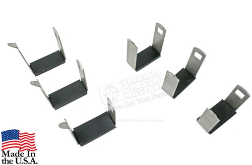 65-73 Mustang Rear Leaf Spring Band Clamps with Rubber Insulators - Square Hole Style - Set of 6