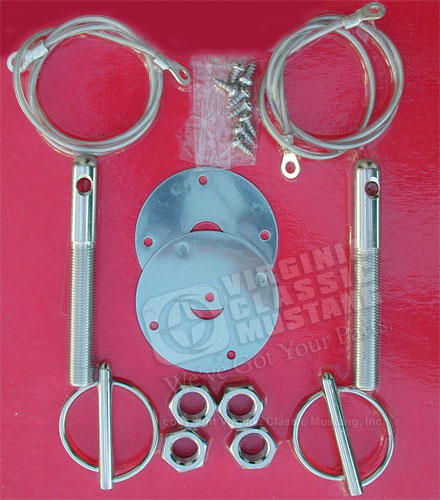 Deluxe Stainless Steel Hood Pin Kit with cables