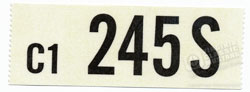 66 289 HIPO MANUAL TRANS ENGINE CODE DECAL 245S