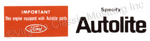 68-73 AUTOLITE AIR CLEANER DECAL