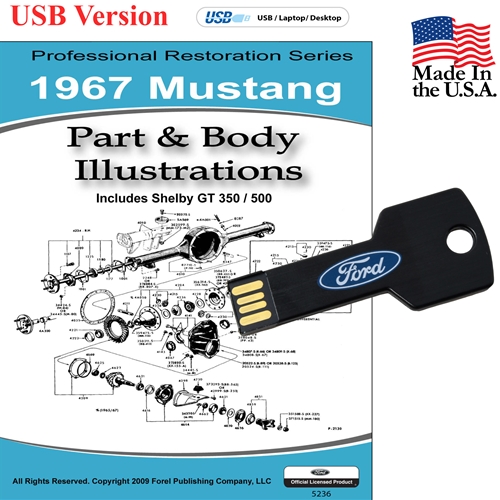 1967 Mustang Parts and Body Illustrations USB Drive 